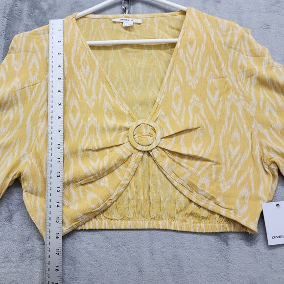 NEW O'Neill Top Womens L Yellow White Sylas Isabella Ikat Crop Viscose Boho - Picture 9 of 10